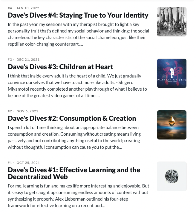 Dave's Dives Newsletter Archive