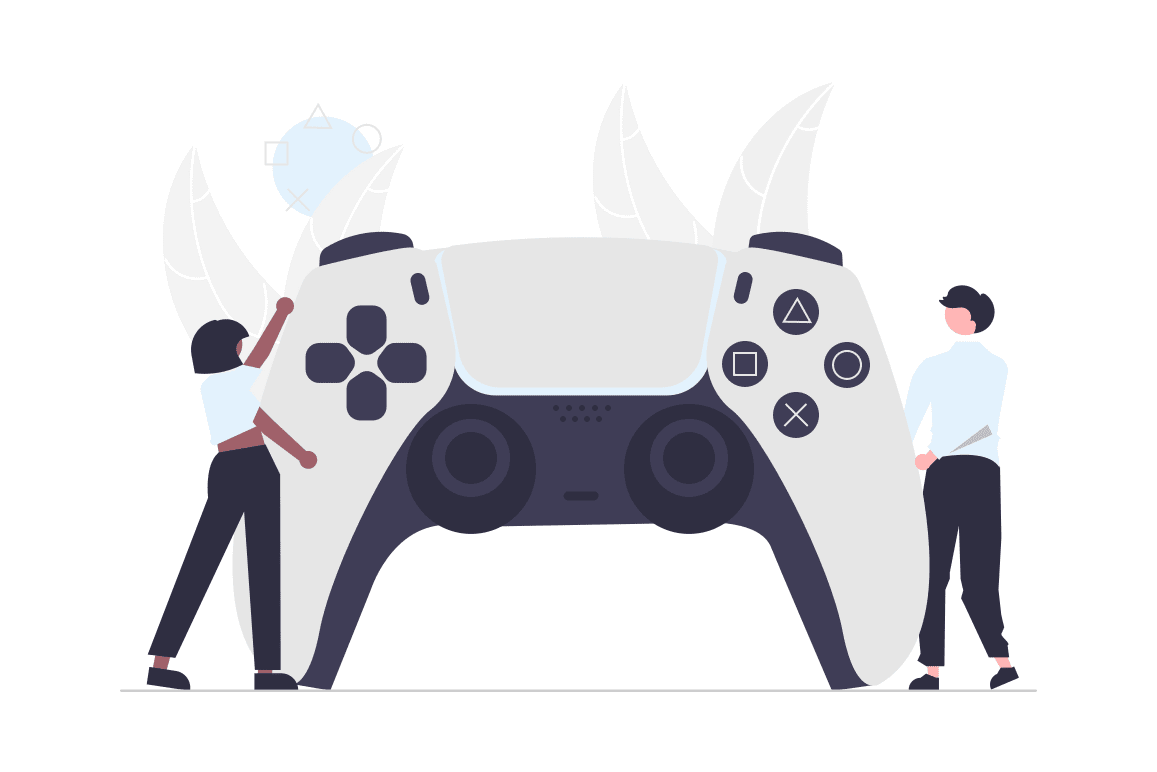 An animated PlayStation controller